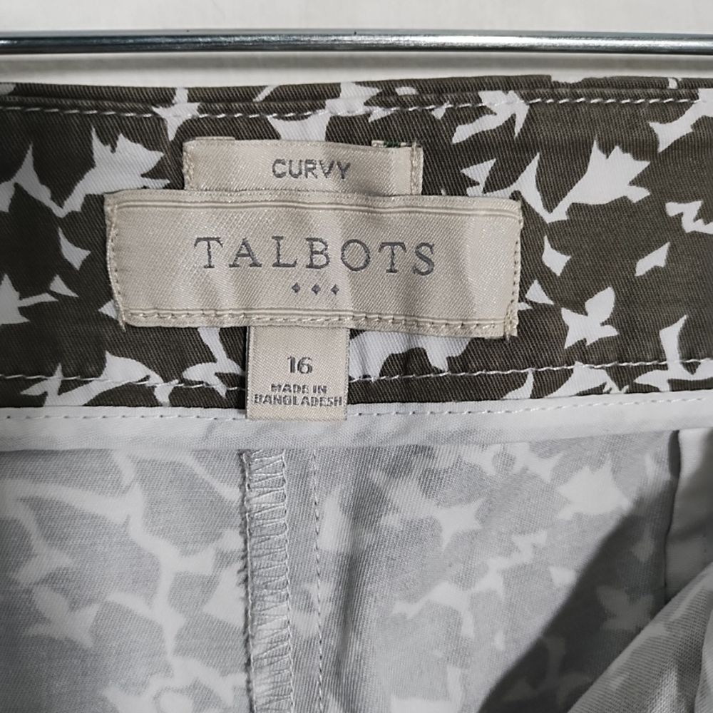 Talbots Curvy 16 Crop Capri Pants Trousers Olive Green & White Pockets Stretch - Picture 2 of 11
